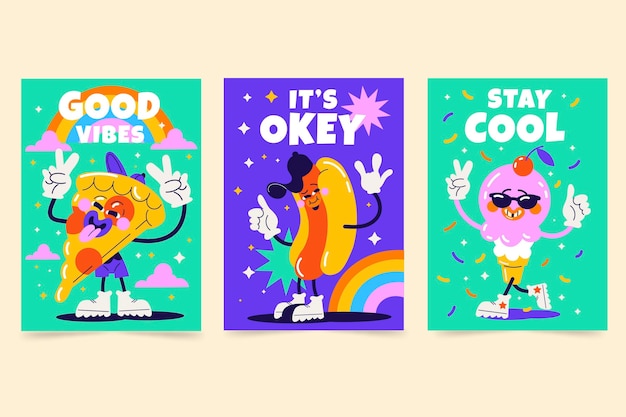 Hand drawn trendy cartoon covers set