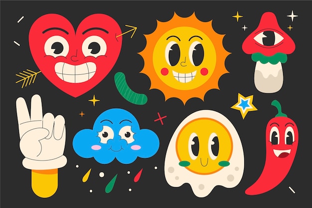 Free vector hand drawn trendy cartoon element collection