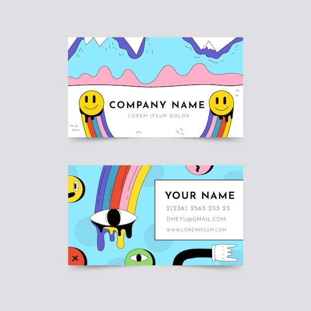 Hand drawn trendy cartoon horizontal business card template