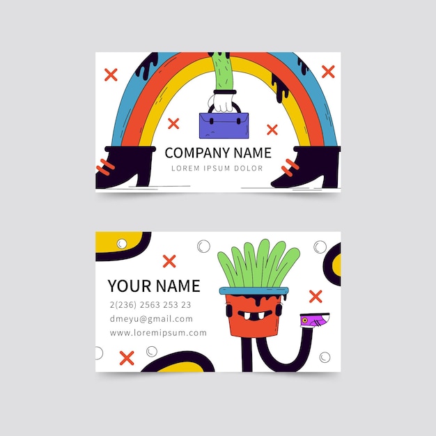 Hand drawn trendy cartoon horizontal business card template