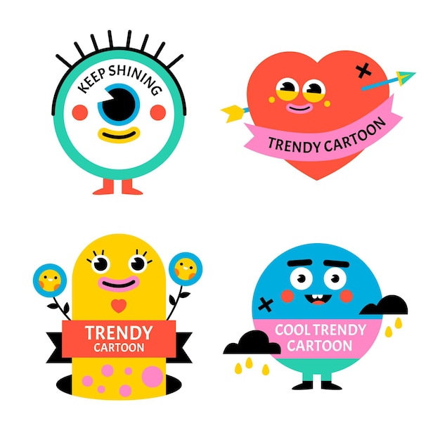 Free Vector hand drawn trendy cartoon label collection