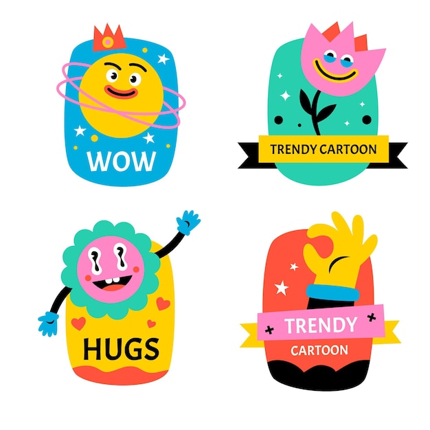 Free Vector hand drawn trendy cartoon labels