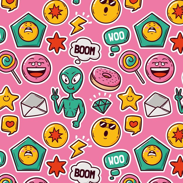 Hand drawn trendy cartoon pattern design