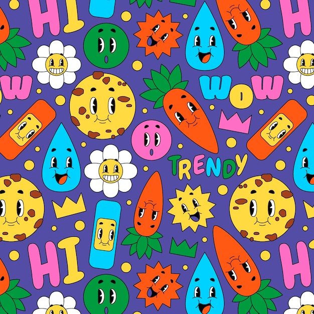 Hand drawn trendy cartoon pattern design