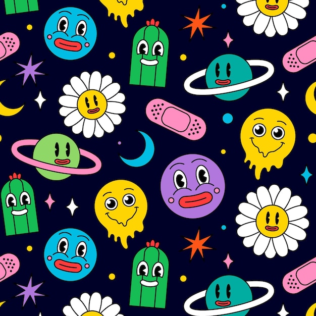 Hand drawn trendy cartoon pattern design