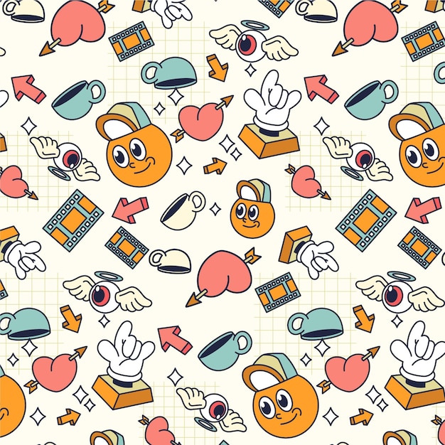 Hand drawn trendy cartoon pattern