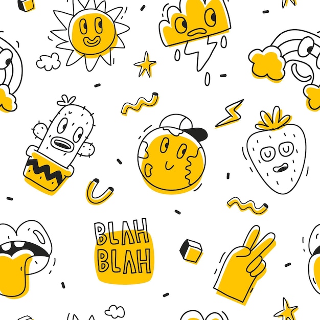 Hand drawn trendy cartoon pattern