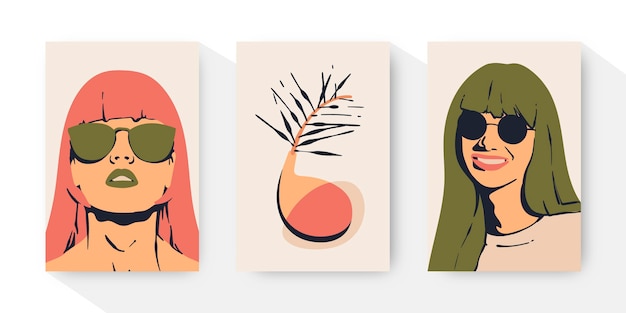 Free vector hand drawn trendy fashion portraits cover collection