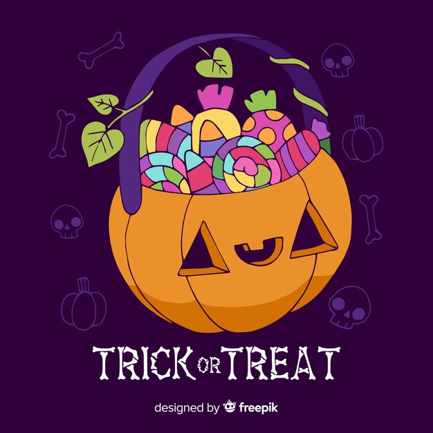 Hand drawn trick or treat halloween bag collection 