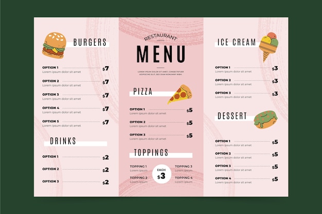 Hand drawn trifold menu template