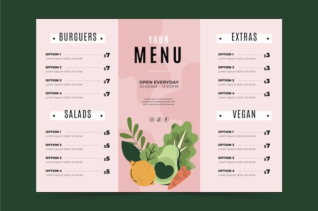 Hand drawn trifold menu template