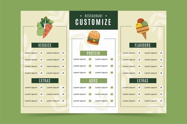 Hand drawn trifold menu template