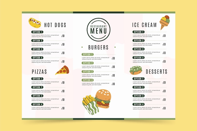 Hand drawn trifold menu template