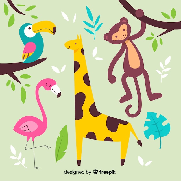 Free vector hand drawn tropical animal collection