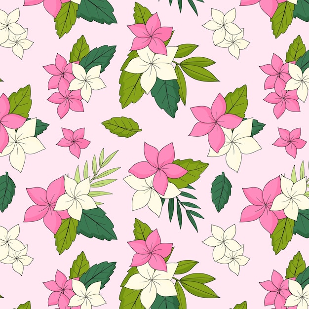 Hand drawn tropical flowers pattern