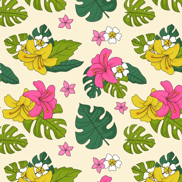 Hand drawn tropical flowers pattern