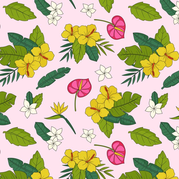 Hand drawn tropical flowers pattern