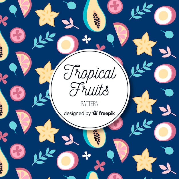 Hand drawn tropical fruits and leaves pattern