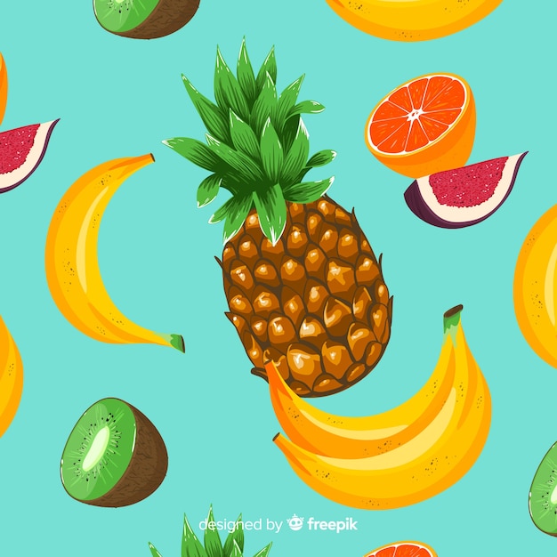 Free Vector hand drawn tropical fruits pattern