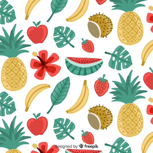 Free Vector hand drawn tropical fruits pattern