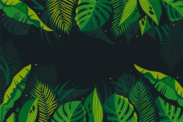 Hand drawn tropical leaves background