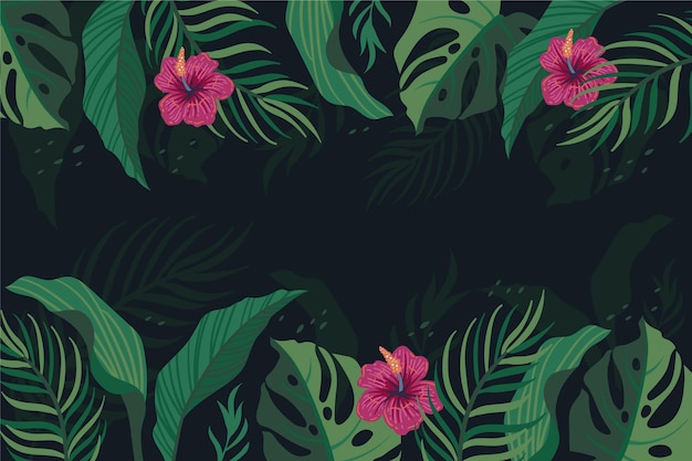 Hand drawn tropical leaves background