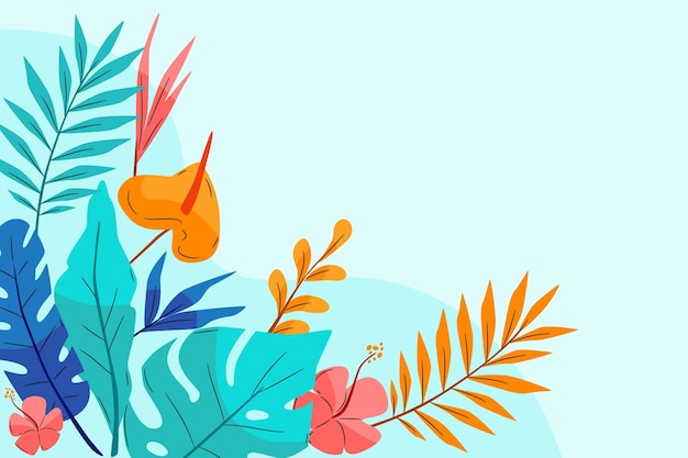 Hand drawn tropical leaves background