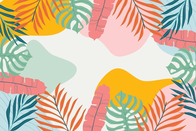 Hand drawn tropical leaves background