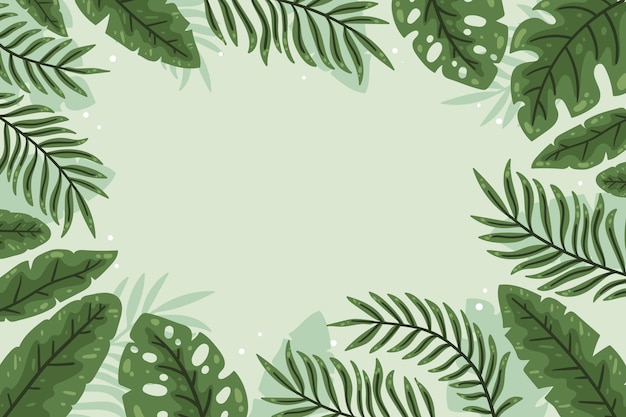 Hand drawn tropical leaves background