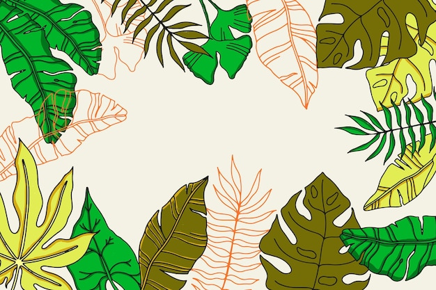 Hand drawn tropical leaves background