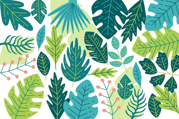 Hand drawn tropical leaves background