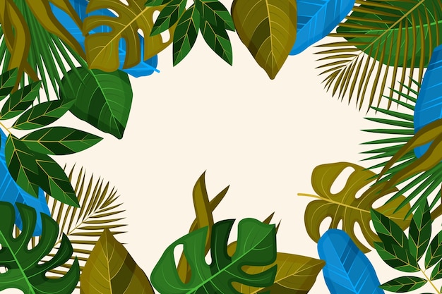 Hand drawn tropical leaves background