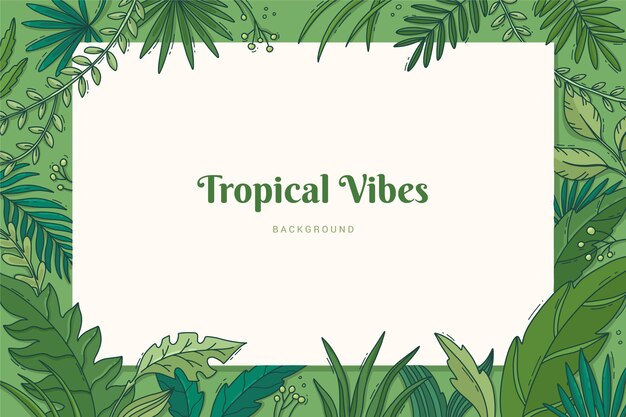 Hand drawn tropical leaves background