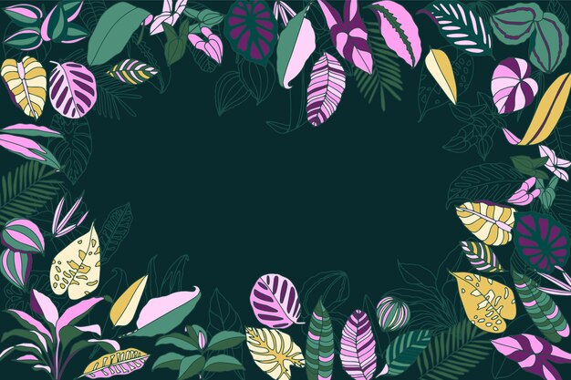 Hand drawn tropical leaves background