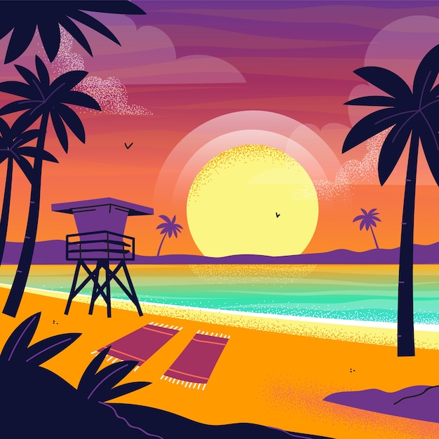 Free Vector hand drawn tropical sunset background