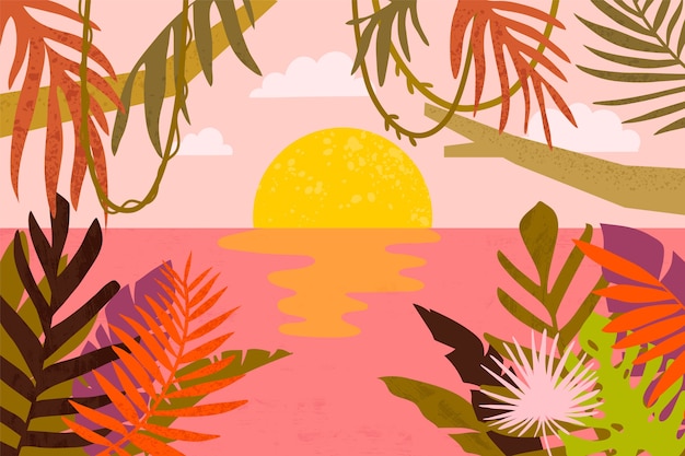 Free vector hand drawn tropical sunset background