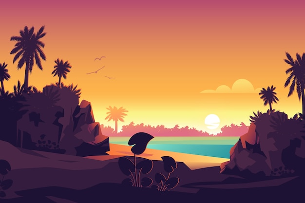 Free Vector hand drawn tropical sunset background