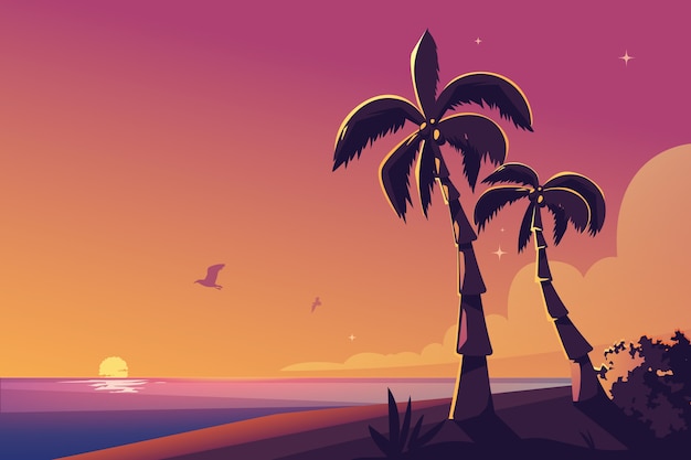 Free Vector hand drawn tropical sunset background