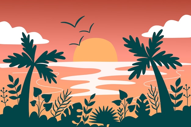 Hand drawn tropical sunset background