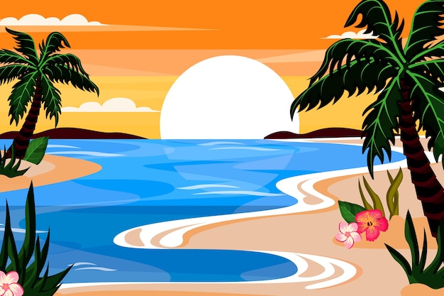 Free Vector hand drawn tropical sunset background