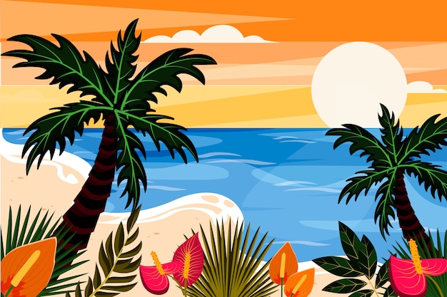 Hand drawn tropical sunset background