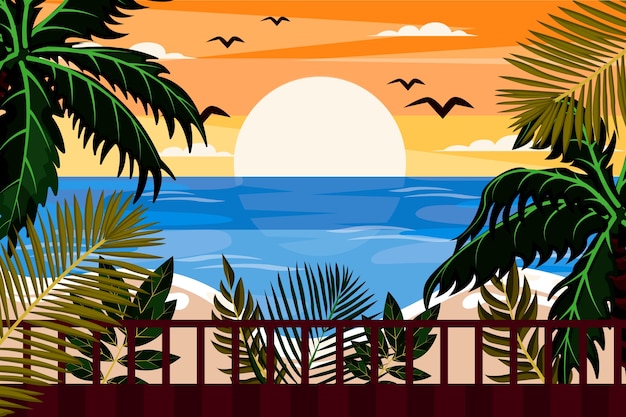 Free Vector hand drawn tropical sunset background