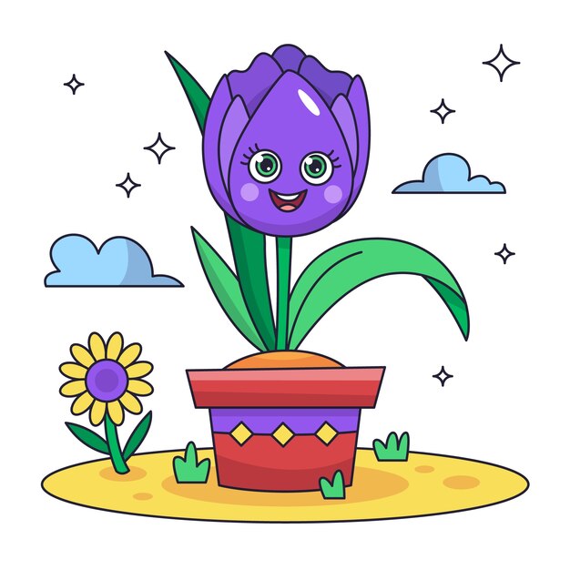 Hand drawn tulip cartoon illustration