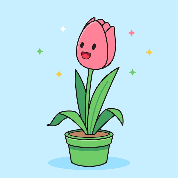 Hand drawn tulip cartoon illustration