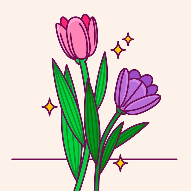 Hand drawn tulip cartoon illustration