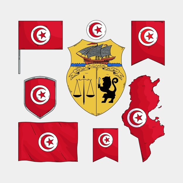 Hand drawn tunisia conflict national emblems