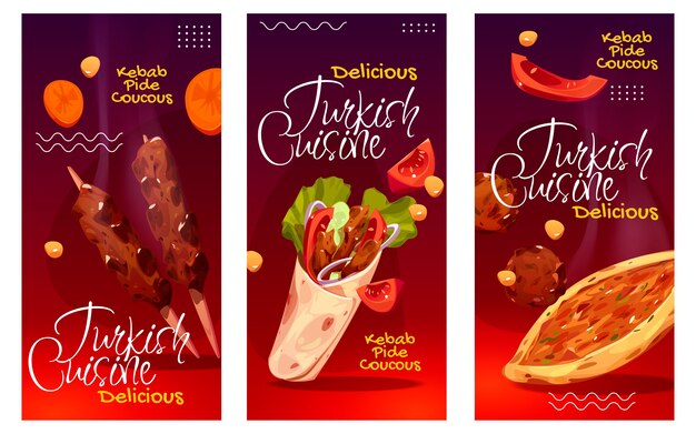 Hand drawn turkish cuisine banner set