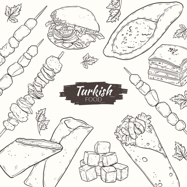 Hand drawn turkish food illustration