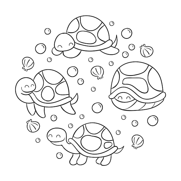 Hand drawn turtle outline illustration