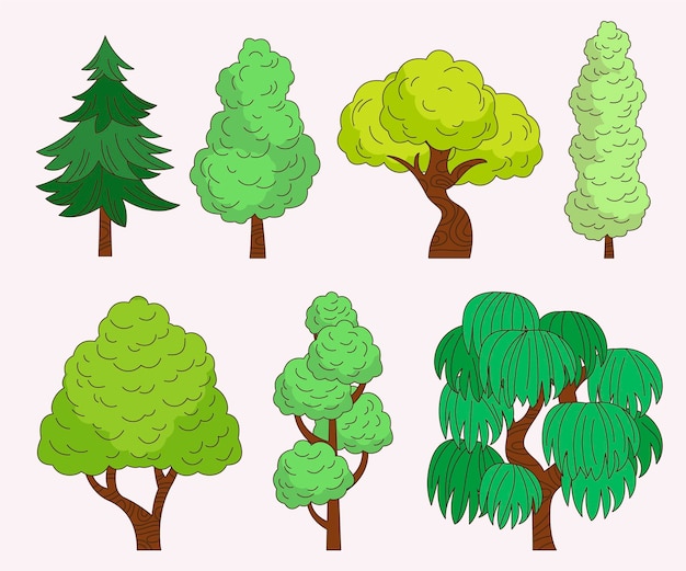 Free vector hand drawn type of trees collection